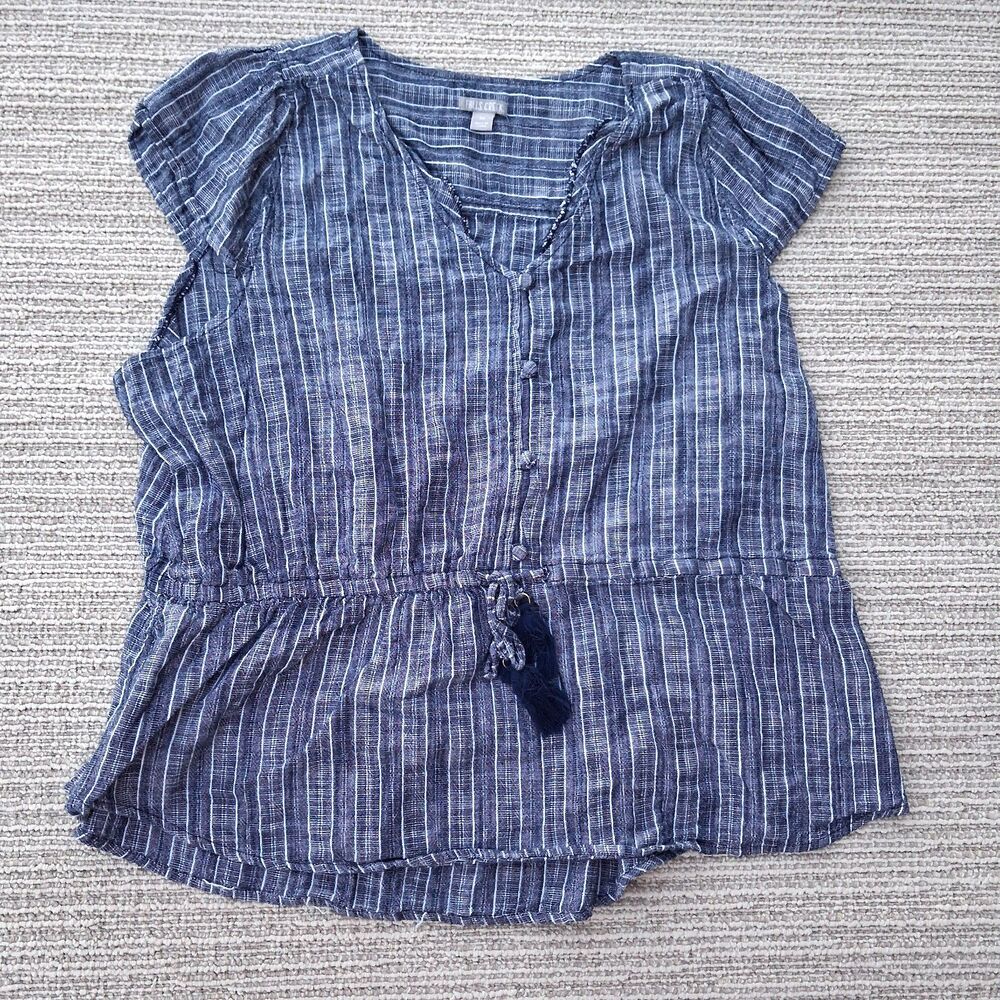 Falls Creek Womens 3X Blue White Pattern Sleeveless Tank Top Chambray Denim